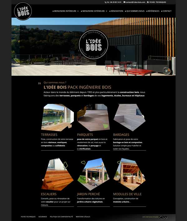 Création site internet et webdesign pour société d'ingénierie en bois. Parquet, bardage, platelage