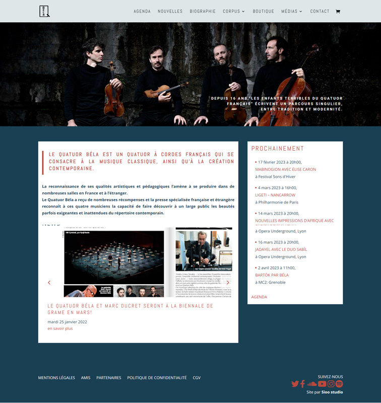 Création d'un site internet pour le Quatuor Bela. Quatuor de cordes